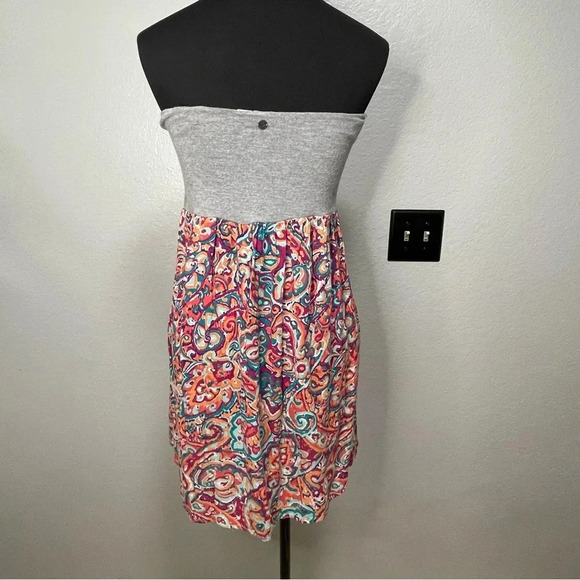 ROXY Women's Grey and Floral Print Strapless Tube Top Dress LARGE - Picture 3 of 5